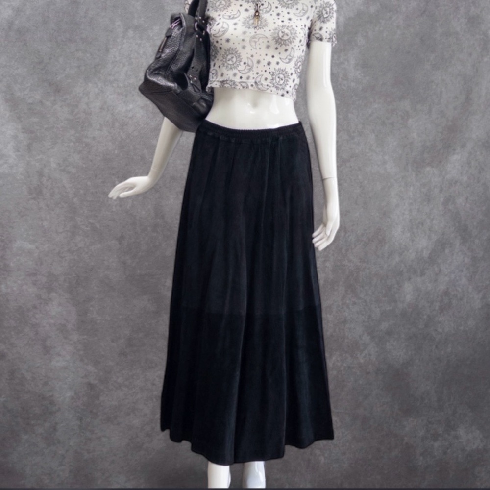 Eskandar Suede Black Maxi Skirt, Elastic Waistband,โ Neiman Marcus, Size ~1-5 - Picture 4 of 8